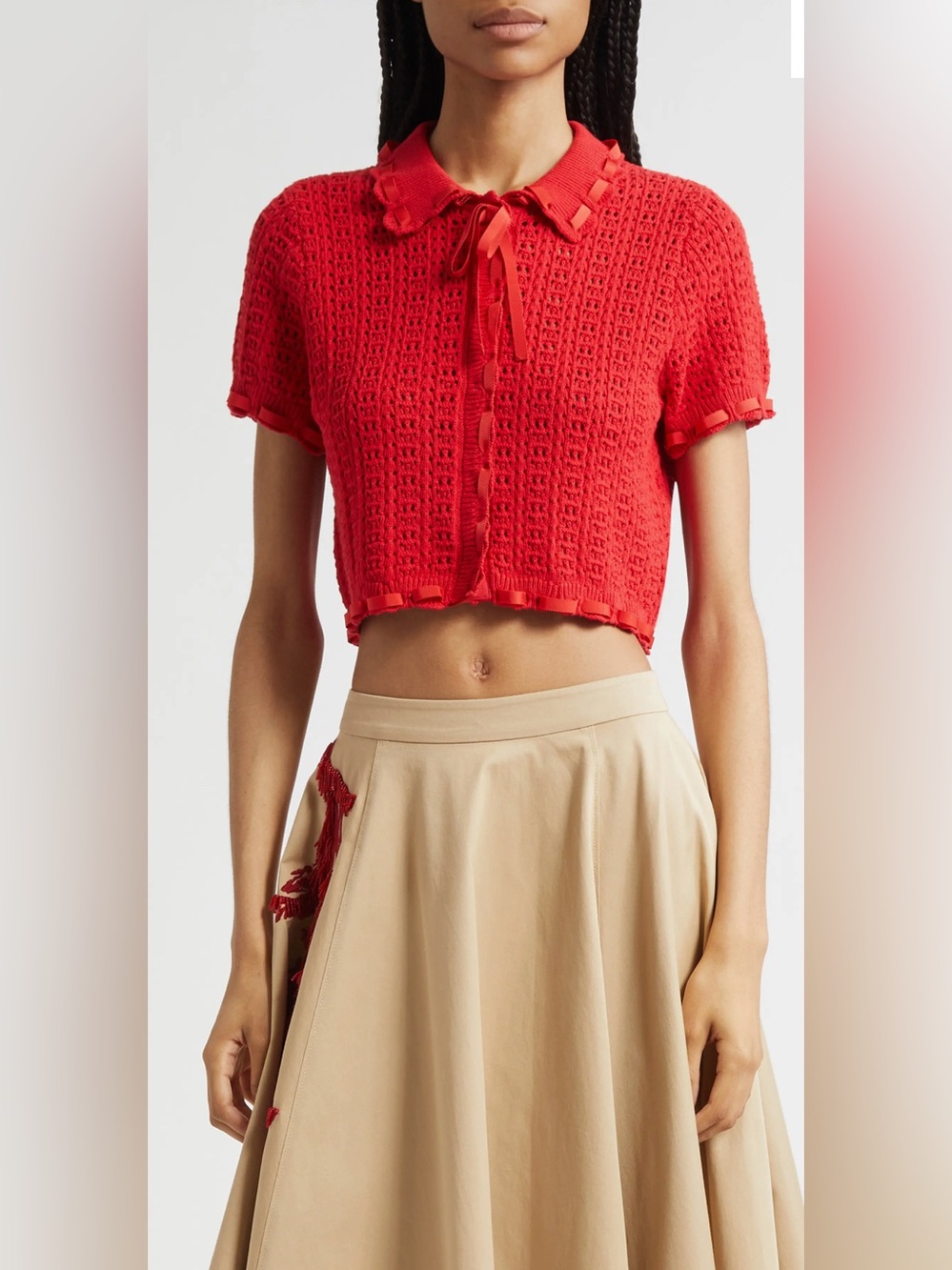 Ginerva Open Stitch Crop Cotton Blend Cardigan